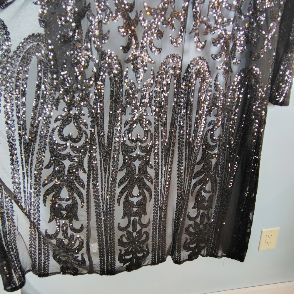 Southern Fried Chics XL Black Sequin Mesh Duster Cardigan Victorian gothic - Picture 11 of 14